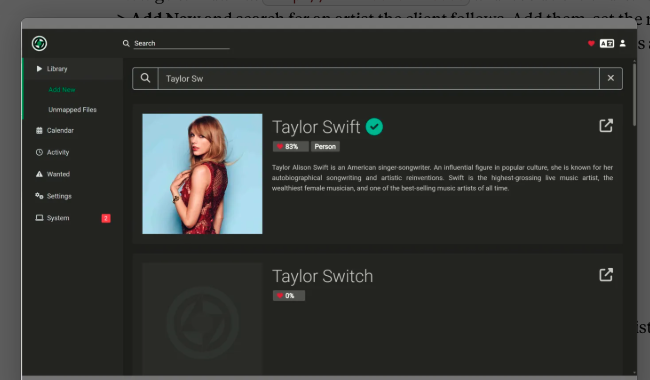 Lidarr artist search