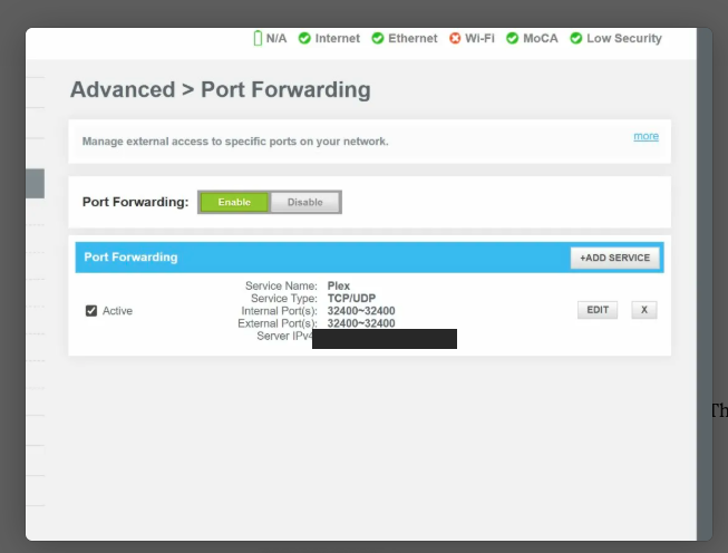 Port forwarding configured